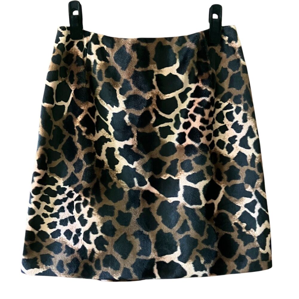 Cache Leopard Print Mini Skirt in Black and Tan